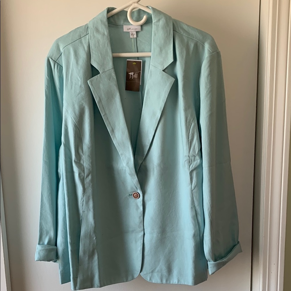 J Jill Love Linen Sea Glass Linen Blend Blazer 2X